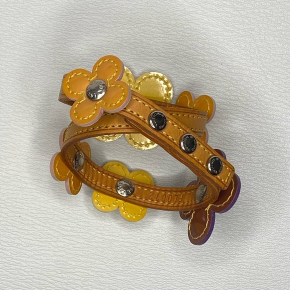 Louis Vuitton Multicolor Vernis Fleur Vachetta Leather Strap Bracelet Authentic - Picture 11 of 13